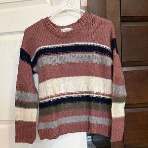 Pink Rose Sweater - Striped in Pink, Navy, and Olive